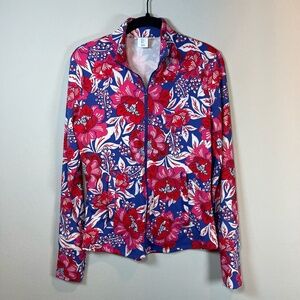 Sigrid Olsen Golf & Tennis Women's Floral Tropical Full Zip Jacket Red UPF Small